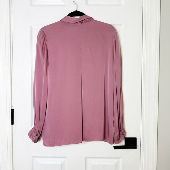 Kobi Halperin Mauve Size M Silk Collared Blouse Ruched Cuff Career Work Wear - Picture 10 of 10